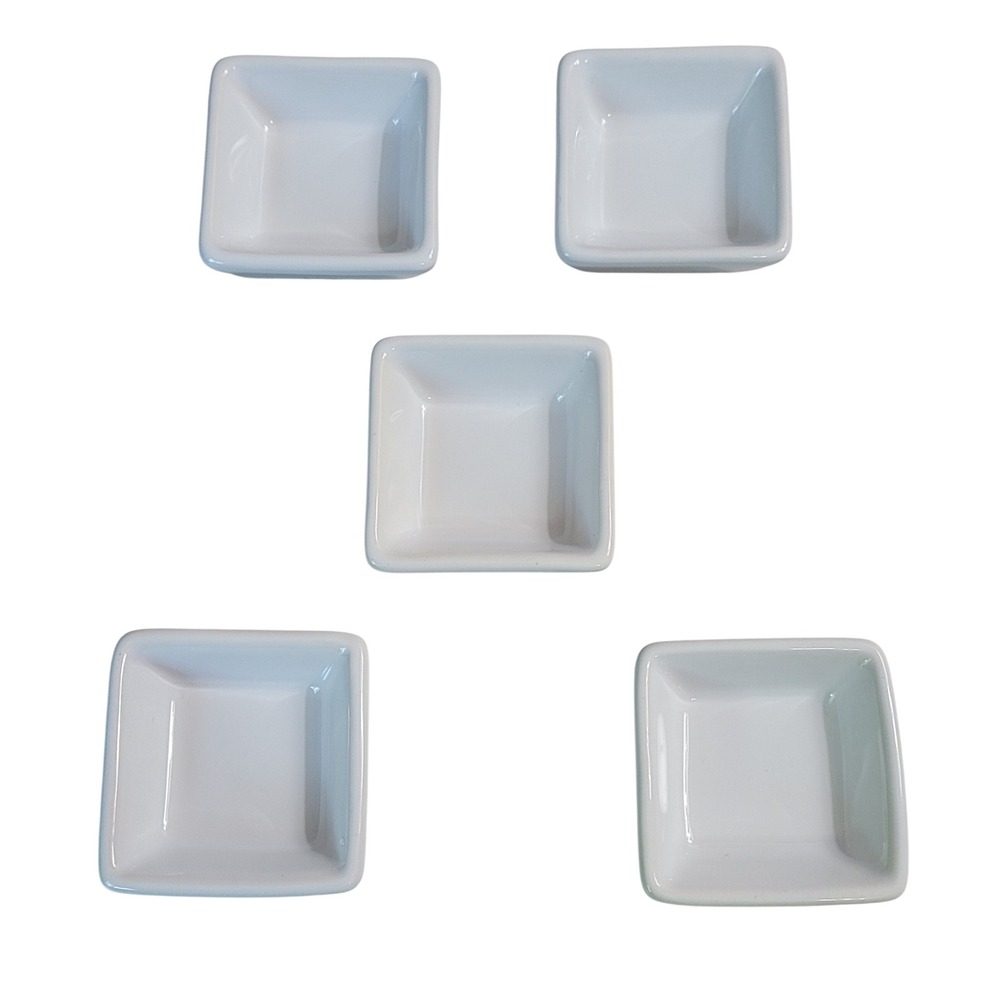 Pampered Chef Simple Additions Square Dipping Bowls Set of 5 White Porcelain
